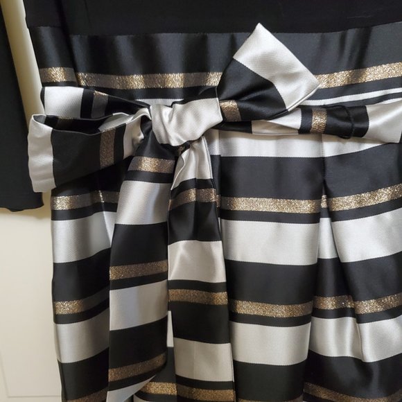 Women Jessica Howard 10 Cocktail Dress Black w/Striped Skirt Belt Beautiful NWT - Picture 5 of 10